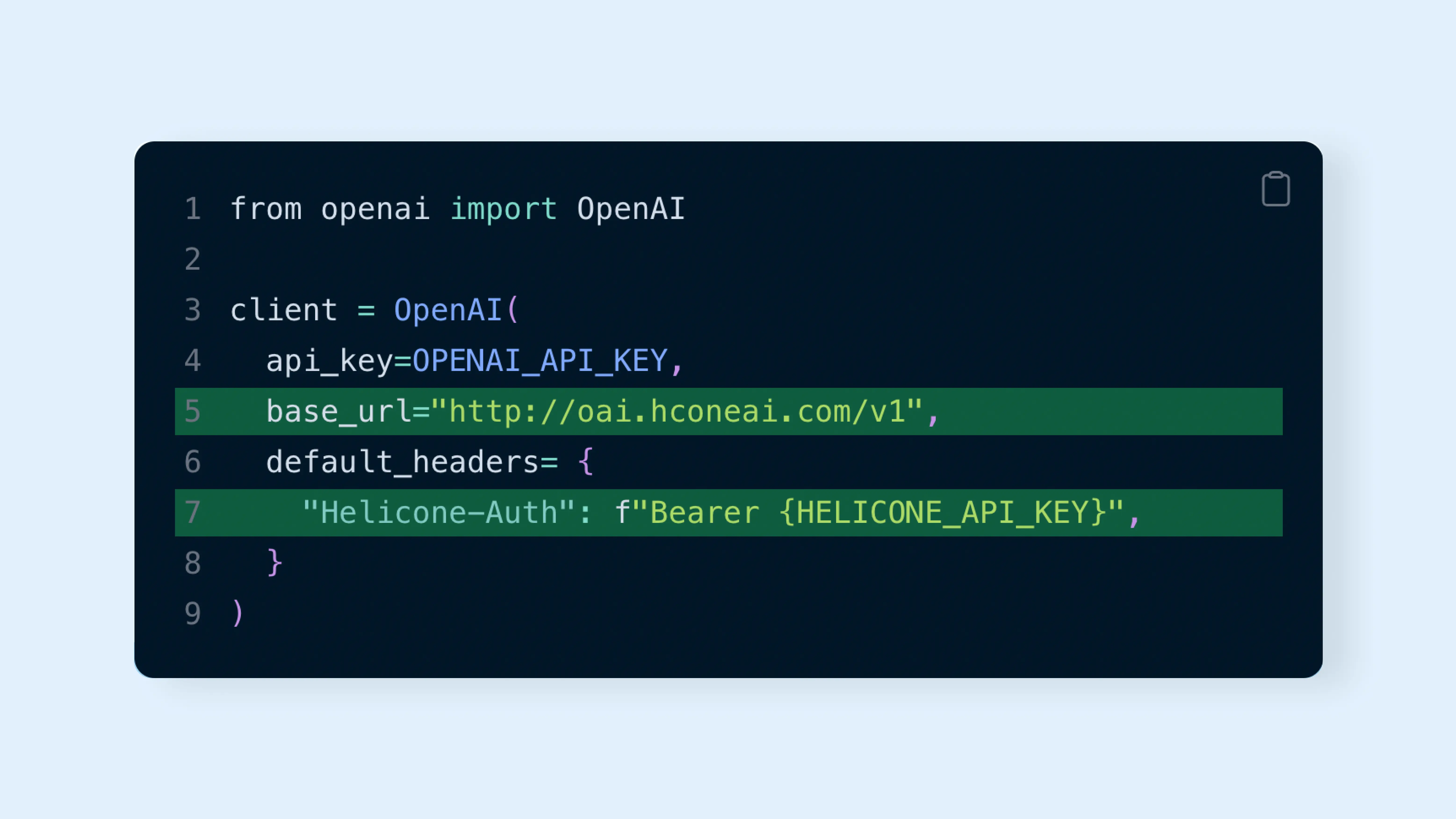 2-line code snippet to integrate with Helicone